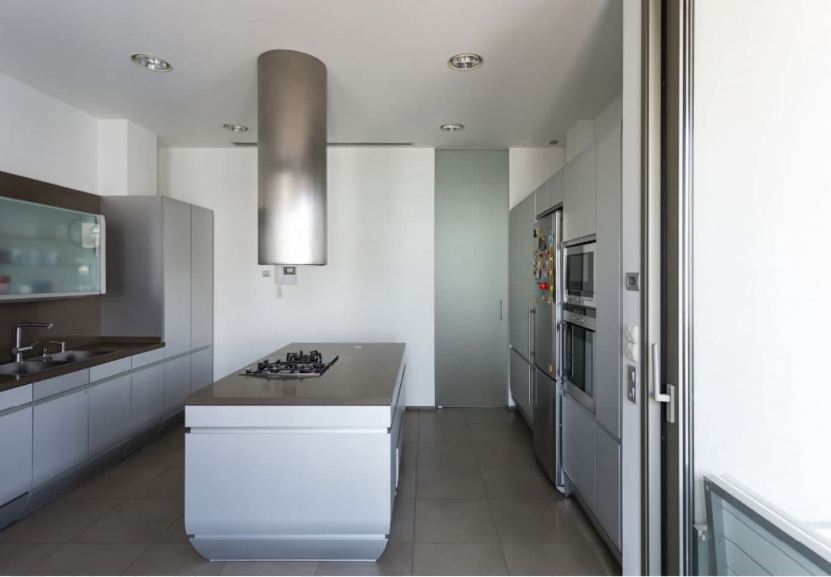 Spacious equipped kitchen with central island